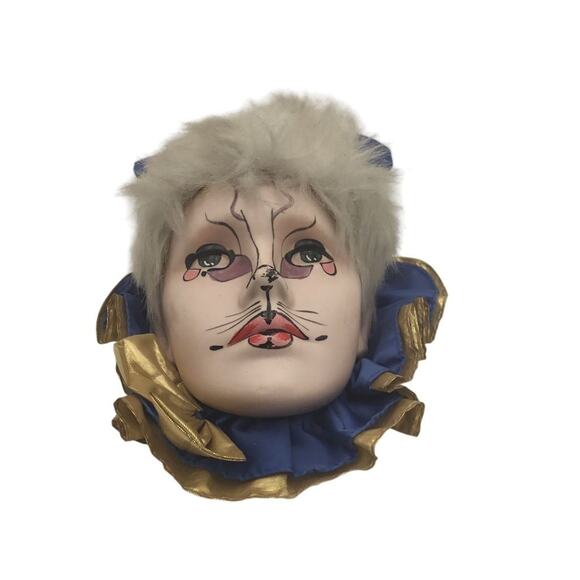Vintage Porcelain Mardi Gras Jester Cat Mask Wall Art Decor - Picture 1 of 5